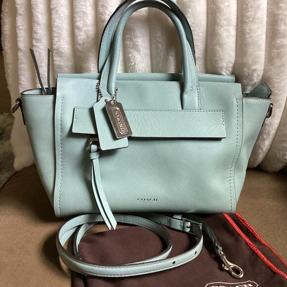 Coach Bleecker Mini Riley Carryall Leather Satchel Duck Egg Blue 30146 - Picture 1 of 8